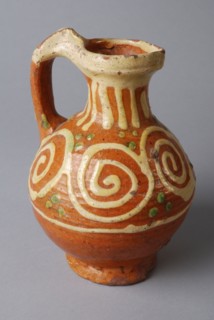 Earthenware oil jug, with pouring lip and standing ear, sludge decoration, oil jug crockery holder soil find ceramic earthenware
