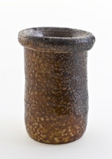 Stoneware ointment jar, cylindrical model, gray and brown speckled glazed, ointment jar pot holder soil find ceramic stoneware