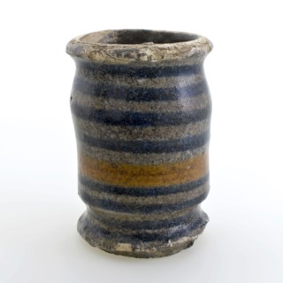Pottery polychrome decorated ointment jar, albarello, high model, ointment jar pot holder soil find ceramic pottery glaze tin