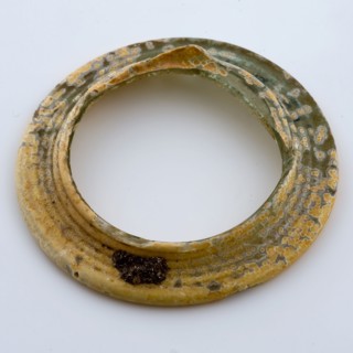 Three bottom fragments with hollow souls, drinking glass drinking utensils tableware holder soil find glass largest shard, blown