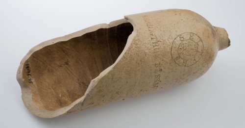 Fragment stoneware mineral water pitcher, marked, mineral water pitcher jar product packaging container soil find ceramic