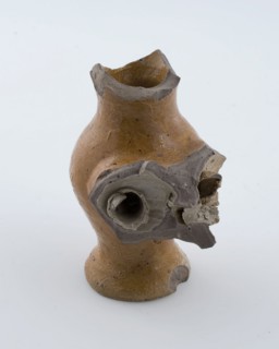 Fragment stoneware triplet jug of gray earthenware with salt glaze, jug be found on the bottom of the earthenware stoneware