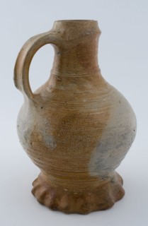 Stoneware jug on pinched base, convex model with broad band-ear, glazed, jug crockery holder soil find ceramic stoneware glaze