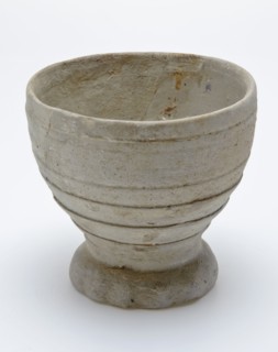 Stoneware cup on pinched foot, cup drinkware tableware holder soil find ceramic stoneware, hand turned stoneware cup gray shard