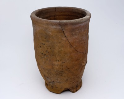 Earthenware jar, almost cylindrical in shape on slightly pinched stand ring, flower pot holder soil find ceramic earthenware