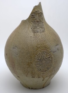Gray Bartmann jug, also called Bellarmine jug, enchanted glaze, oval appliqué with floral pattern, Bartmann juggejug tableware