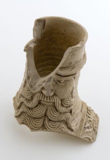 Gray neck fragment of Bartmann jug, also called Bellarmine jug with narrow frieze over the shoulder, Bartmann juggeware