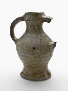 Small stoneware jug with two ears and pinched foot, jug crockery holder soil find ceramic stoneware glaze salt glaze, hand