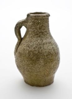 Small stoneware jug with standing ear and thickened lip, ovoid, jug holder soil find ceramic stoneware glaze salt glaze, hand