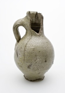 Small stoneware jug with standing ear, gray glazed, jug holder soil find ceramic stoneware glaze salt glaze, surface 4.3 hand