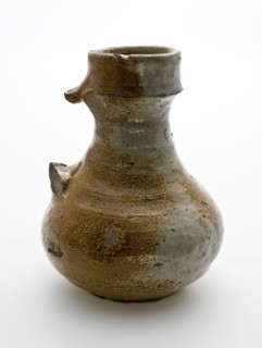 Small stoneware jug with ear, low belly and long, conical neck, jug crockery holder soil find ceramic stoneware clay engobe