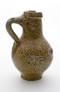 Stoneware jug with band ear and tail, small and ball-shaped model, jug holder soil find ceramic stoneware clay engobe glaze salt