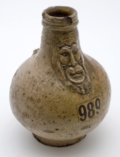 Bartmann jug, also called Bellarmine jug, jug, short-tailed ear, Bartmann jug, also called Bellarmine jug, mask on neck, bearded