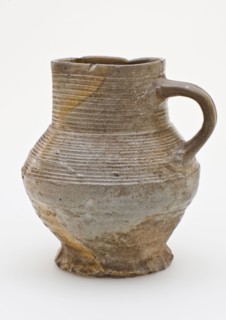 Stoneware canister on pinched foot, gray green, deformed neck, jug crockery holder soil find ceramic stoneware glaze salt glaze