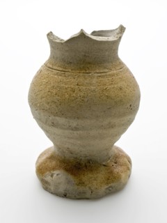 Fragment of stoneware funnel beaker with pinched foot, funnel beaker cup drinking utensils tableware holder soil find ceramic