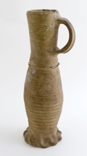 Jug, Jug or jacobakan on pinched foot, slender stoneware jug with twisted feathers, Jug or jacobakan jug crockery holder soil