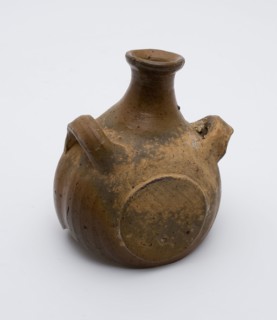 Fragment of stoneware field bottle, brown, protruding neck, flask holder soil find ceramic stoneware glaze salt glaze h 10.0