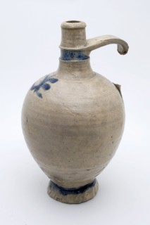 Stoneware mineral water pitcher on pinched foot, ovoid model with blue accents, mineral pitcher pitcher pitcher container soil