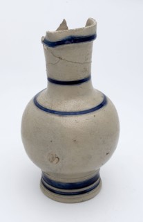 Stoneware jug, with five blue piping, shaving clip, belly model with long neck, jug crockery holder soil find ceramic stoneware