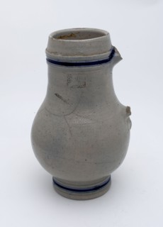 Stoneware jug, ear, blue band around neck and foot ring, pear-shaped, jug crockery holder soil find ceramic stoneware glaze salt