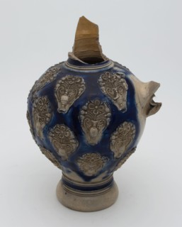 Blue-gray stoneware jug be worn on belly medallions with motifs of flower vases, jug crockery holder soil find ceramic stoneware