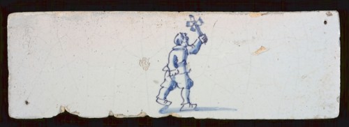 Border tile, child's play, running with windmill, edge tile wall tile tile sculpture ceramic earthenware glaze, baked 2x glazed