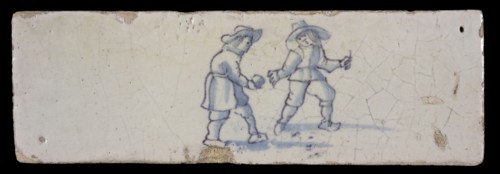 Border tile, double child's play, klootschieten, edge tile wall tile tile sculpture ceramic earthenware glaze, baked 2x glazed