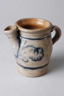 Stoneware jug with ear and spout, Keuls pottery, syrup jug holder can be found on the bottom of the earthenware ceramic