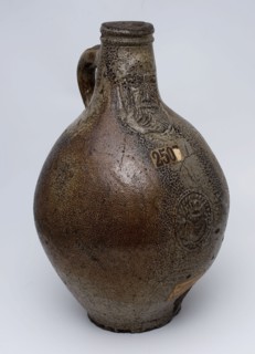 Bartmann jug, also called Bellarmine jug, with beard on the neck and oval cartouche, Bartmann juggejug tableware holder soil