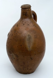 Stoneware jug with sausage ear, brown glazed, marked on the shoulder, jug holder soil find ceramic stoneware glaze salt glaze