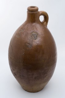 Stoneware jug with sausage ear, brown glazed, marked on the shoulder 3, jug holder kitchen utensils earthenware ceramic