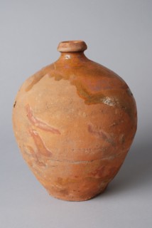 Pottery, ovoid jar, with short neck, lead glaze on the shoulder, jug holder kitchen utensils earthenware ceramics earthenware
