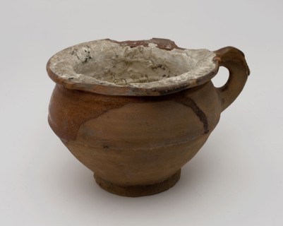 Pottery chamber pot, ease of use on stand, internal glazed, wide neck opening, pot holder sanitary soil find ceramic earthenware