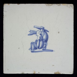 Figure tile, two 'Chinese', wall tile tile sculpture ceramic earthenware glaze tin glaze, baked 2x glazed painted Square yellow