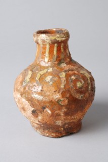 Earthenware oil jug on stand ring with silt decoration on neck and belly, without ear, oil jug crockery holder soil find