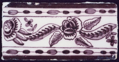 Border tile, flower and leaf, edge tile wall tile tile sculpture ceramic earthenware glaze, baked 2x glazed painted Rectangular