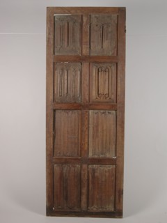 Room door with letter panels, door building part wood oak wood, Gothic room door with eight different letter panels: decorated