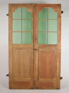 Double bedstead door with windows, door bedstede building part wood iron glass, hinges and locks) sawn planed Double bedstead