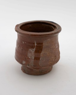 Pottery ointment jar, red shard, glazed inside, ointment jar pot holder soil find ceramic earthenware glaze lead glaze, hand