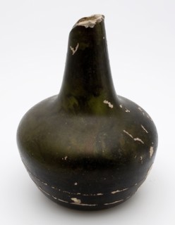 Belly bottle, shaft and globe, belly bottle bottle holder soil find glass, free blown and shaped glass application Circular
