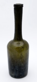Cylindrical bottle, ladies' leg, bottle holder soil find glass, free blown and shaped cylindrical bottle neck neck or ladies