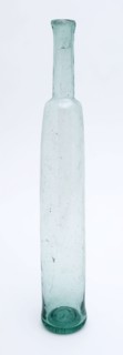Elongated cylindrical supply bottle, pharmacy bottle perfume bottle holder soil find glass, free blown and shaped Oblong storage