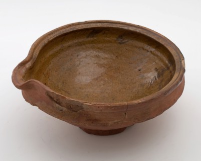 Earthenware bowl with wide shank on stand, partly glazed, bowl crockery holder earth discovery ceramic earthenware glaze lead