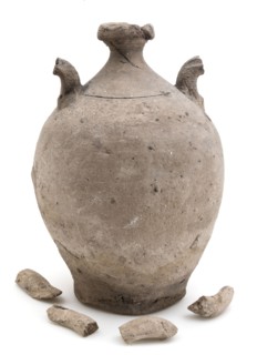 Earthenware jug, ball model with narrow neck and two curled ears, jug holder earth discovery ceramic earthenware, hand-turned
