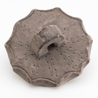Pottery dover, damper decorated with carving, tunnel-shaped handle, domper fireplaces earthenware ceramic pottery, hand turned