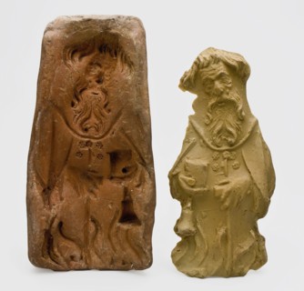Pottery mold for pipes saint statue H. Antonius Abbot and latex casting, mold tools equipment earth discovery ceramics