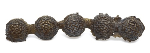 Five brass round buttons, connected together (semi-finished), knot clothing accessory semi-finished clothing soil find copper