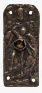 Rectangular copper fittings with four mounting holes, embossed biblical representation, ornament batter ground find copper brass