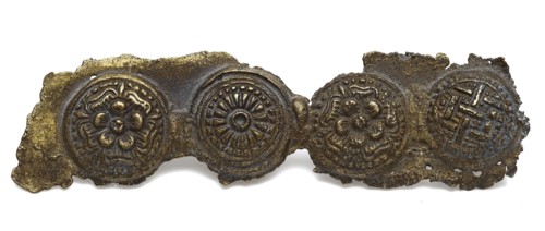 Four brass round buttons, connected together (semi-finished), knot clothing accessory semi-finished clothing soil find brass