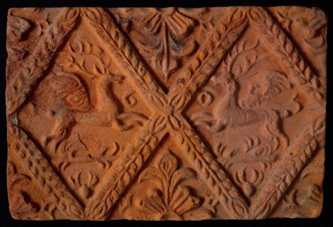Hearthstone, from Antwerp Belgium, without frame, with winged deer in the window, hearthstone fireplace component ceramics brick